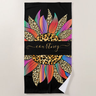 Rainbow and leopard print personalized    beach towel