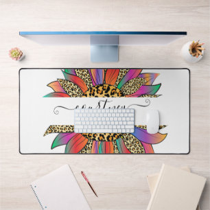 Rainbow and leopard print personalized   desk mat