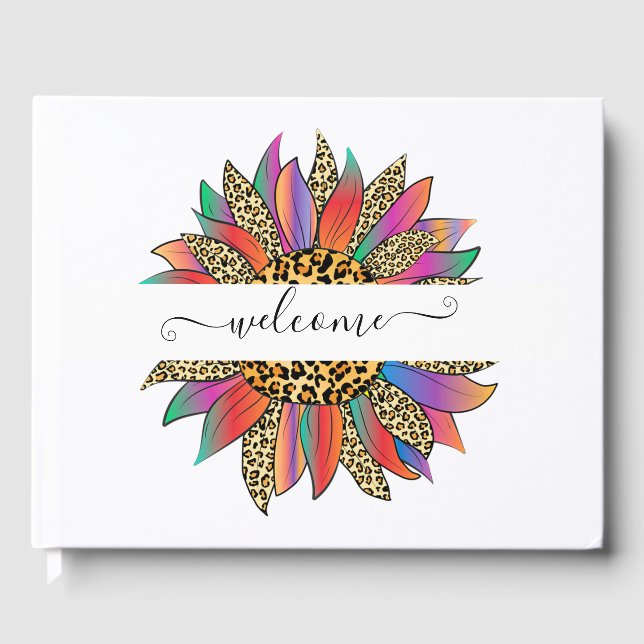 Rainbow and leopard print personalized   guest book (Front)