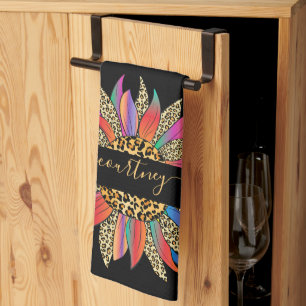 Rainbow and leopard print personalized  kitchen to towel