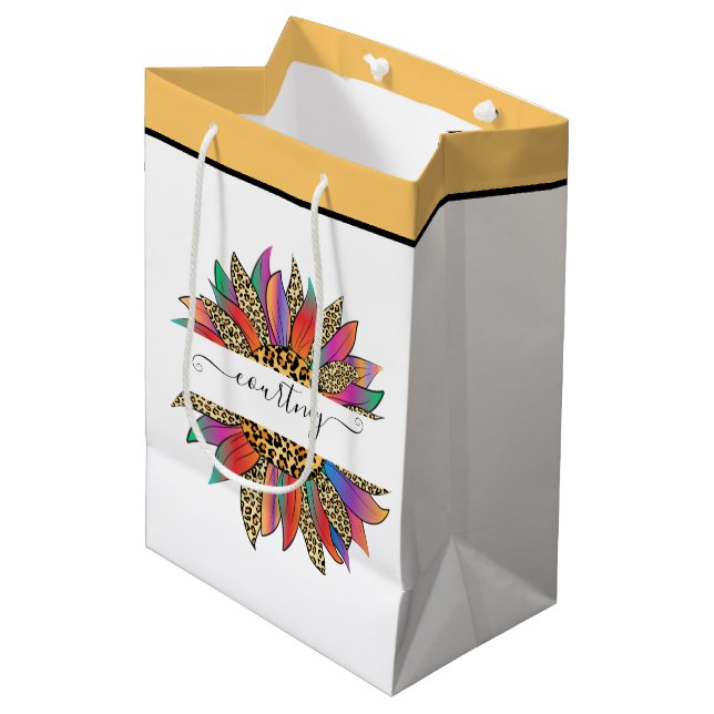Rainbow and leopard print personalized   medium gift bag (Front Angled)