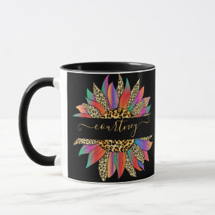 Rainbow and leopard print personalized mug