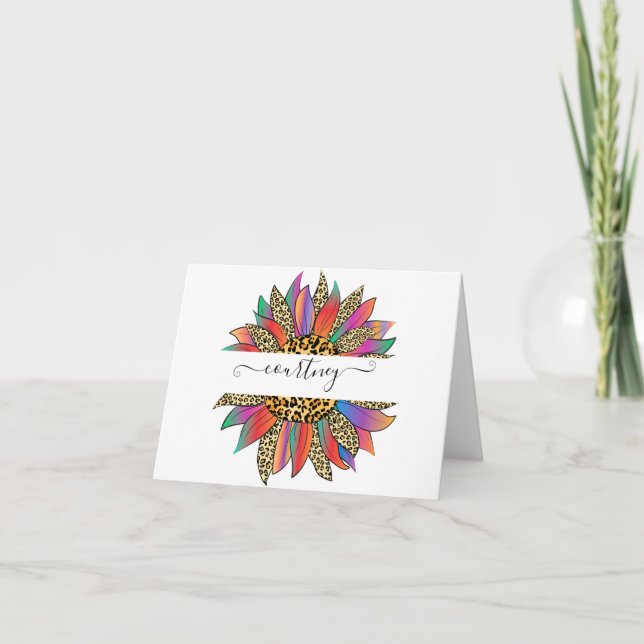 Rainbow and leopard print personalized   note card (Front)
