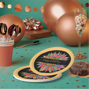 Rainbow and leopard print personalized paper plate
