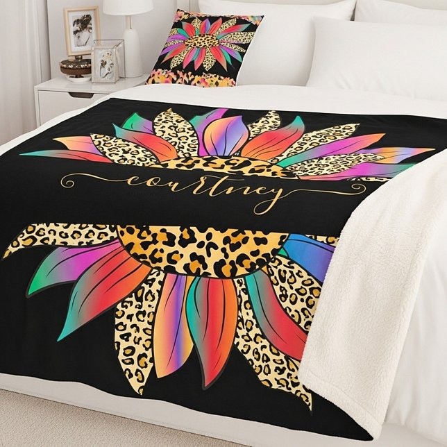 Rainbow and leopard print personalized    sherpa blanket (Creator Uploaded)