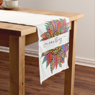 Rainbow and leopard print personalized short table runner