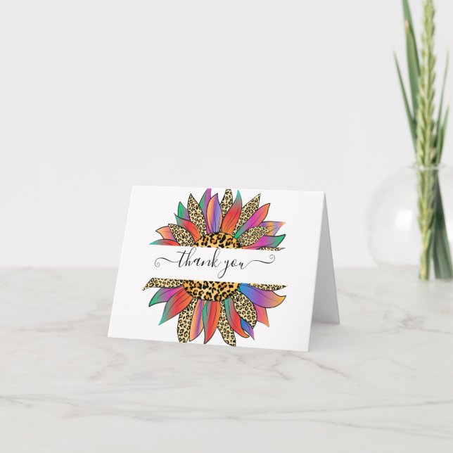 Rainbow and leopard print personalized   thank you card (Front)