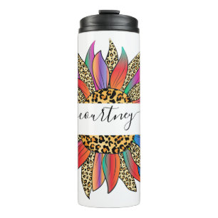 Rainbow and leopard print personalized thermal tumbler