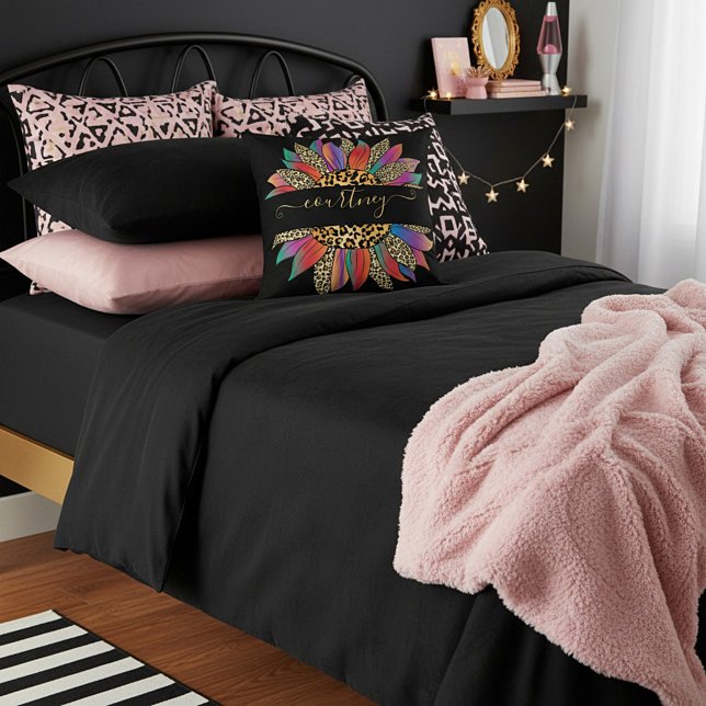 Rainbow and leopard print personalized   throw pillow (Creator Uploaded)