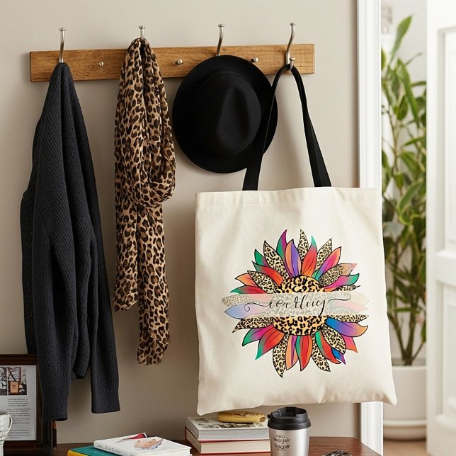 Rainbow and leopard print personalized  tote bag (Creator Uploaded)