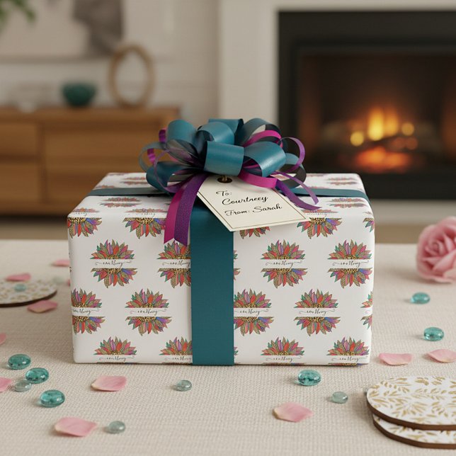 Rainbow and leopard print personalized   wrapping  paper (Creator Uploaded)