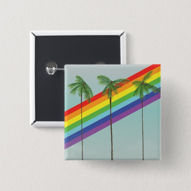 Rainbow and Palms 2 Inch Square Button (Front & Back)