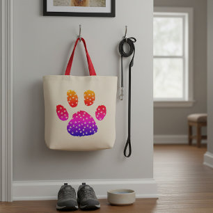 Rainbow and pawprints paw tote bag