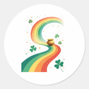 Rainbow and Pot of Gold Fantasy Scene Classic Round Sticker