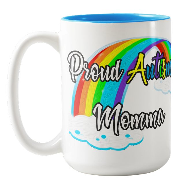 Rainbow and puzzles  Proud Autism Mama Two-Tone Coffee Mug (Rainbow and puzzles Proud Autism Mama Two-Tone Coffee Mug)
