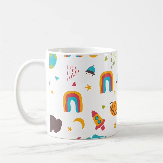 Rainbow and space children pattern coffee mug (Left)