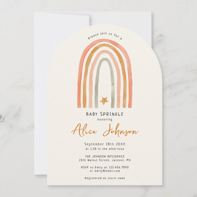 Rainbow And Star Boho Baby Sprinkle Shower Arch Invitation (Front)