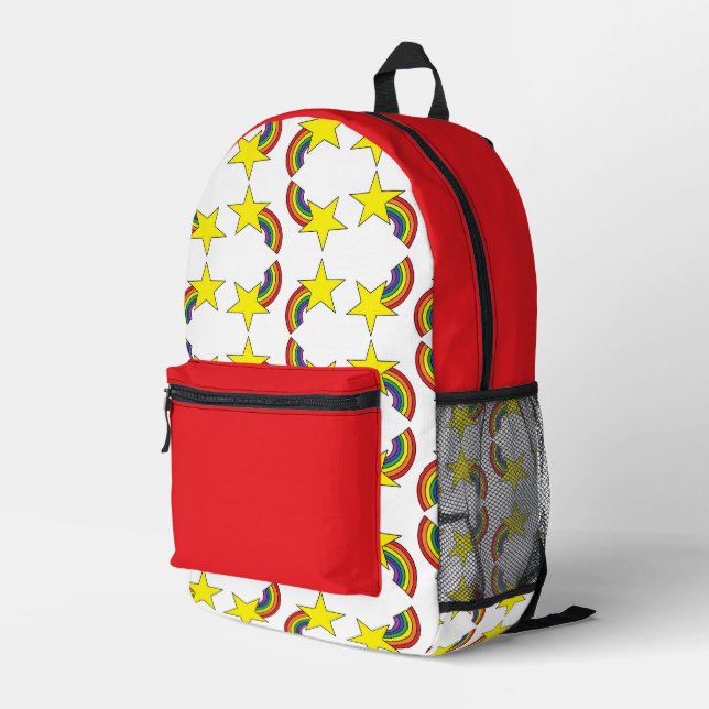 Rainbow and Star Print Backpack With Red and Black (Back Corner Right)