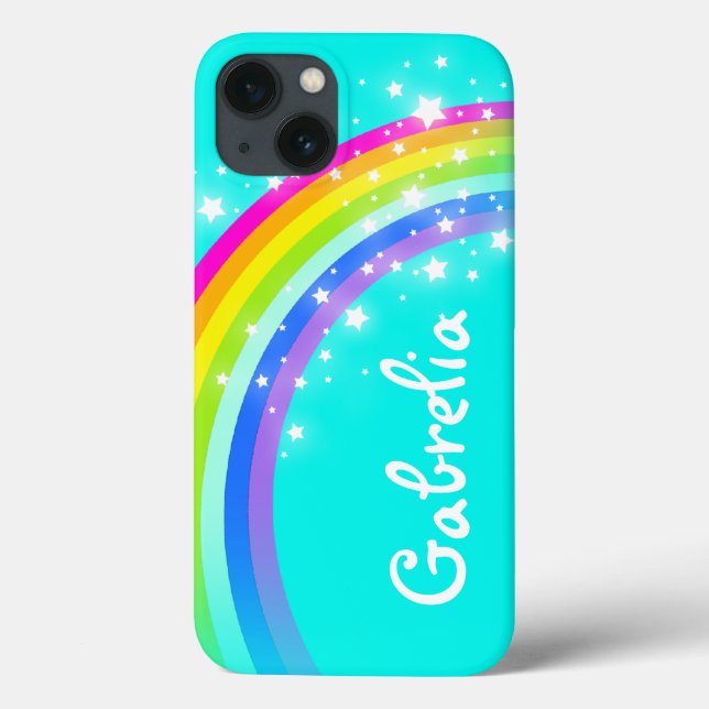 Rainbow and stars aqua sky custom name Case-Mate iPhone case (Back)