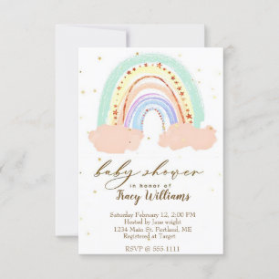 Rainbow and stars baby shower invitation