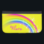 Rainbow and stars bright yellow name flap case<br><div class="desc">Bright yellow and multi-coloured rainbow graphic cell phone flap wallet case. Customize the with your name,  currently reads Klara. Original pattern and design by Sarah Trett.</div>