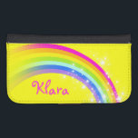 Rainbow and stars bright yellow name flap case<br><div class="desc">Bright yellow and multi-coloured rainbow graphic cell phone flap wallet case. Customize the with your name,  currently reads Klara. Original pattern and design by Sarah Trett.</div>
