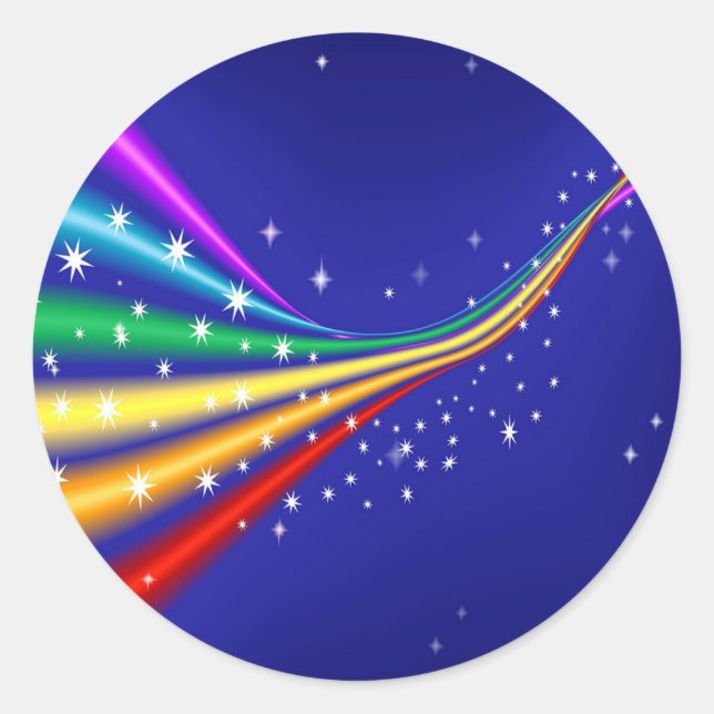 Rainbow and Stars Classic Round Sticker (Front)