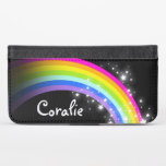 Rainbow and stars named cell flap wallet<br><div class="desc">Bright rainbow graphic cell phone flap wallet case. Customize the with your name,  currently reads Coralie. Original pattern and design by Sarah Trett.</div>