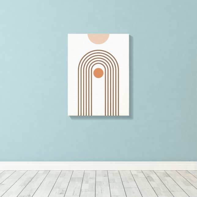 Rainbow and Sun, Boho Abstract Geometric Art Canvas Print (Insitu(Wood Floor))
