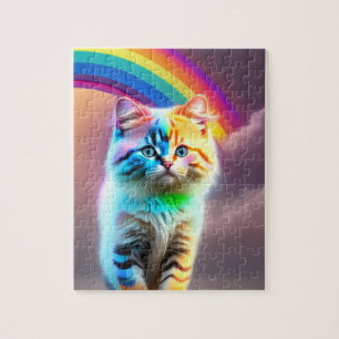 Rainbow And Sweet Little Cat Jigsaw Puzzle