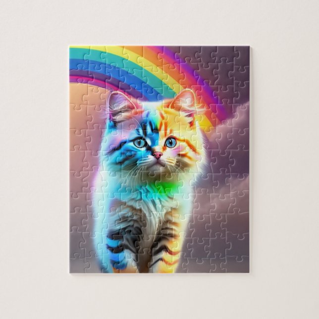Rainbow And Sweet Little Cat Jigsaw Puzzle (Vertical)