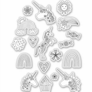 Rainbow and Unicorn Line Art Drawing