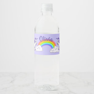 Rainbow and Unicorns Design Water Bottle Label