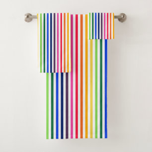 Rainbow and white stripes bath towel set