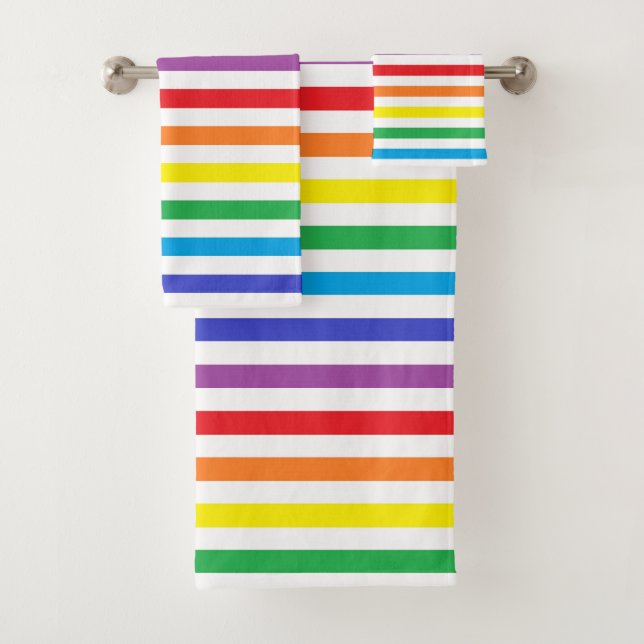 Rainbow and White Stripes Bath Towel Set (Insitu)