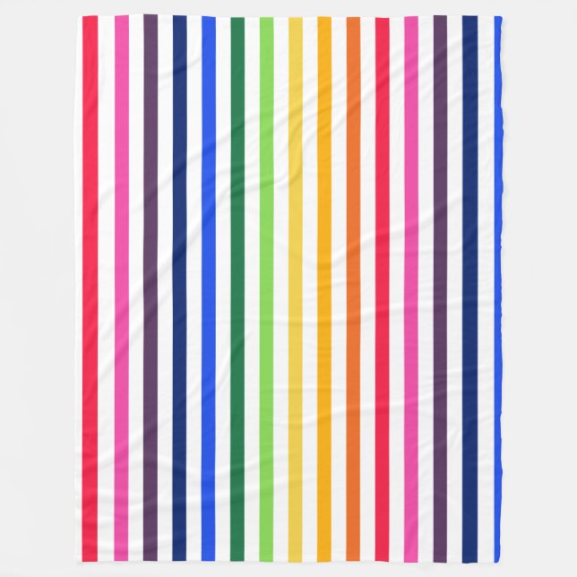 Rainbow and white stripes fleece blanket (Front)