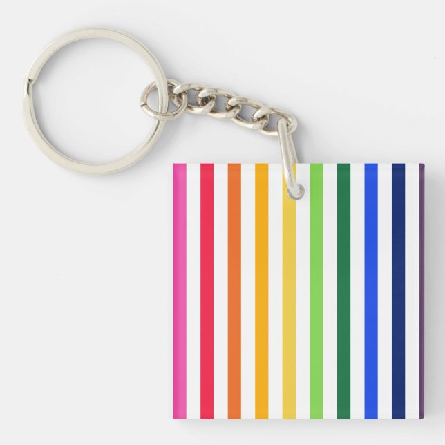 Rainbow and white stripes keychain (Front)