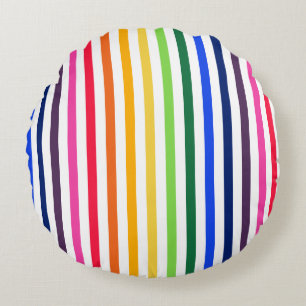 Rainbow and white stripes round pillow