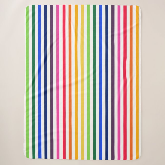 Rainbow and white stripes sherpa blanket (Front)