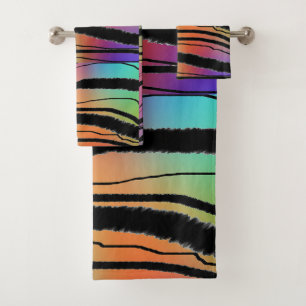 Rainbow Animal Print Poly Cotton Ba Bath Towel Set