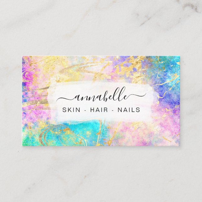 *~* Rainbow AP26 Ethereal OPAL QR Gold Glitter Business Card (Front)