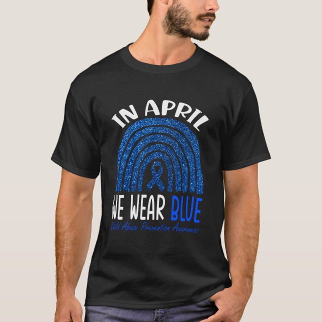 Rainbow April We Wear Blue Child Abuse Prevention T-Shirt (Front)