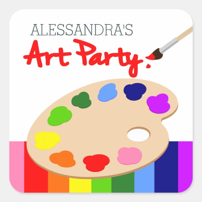 Rainbow Artist Palette Painting Birthday Party Square Sticker (Front)