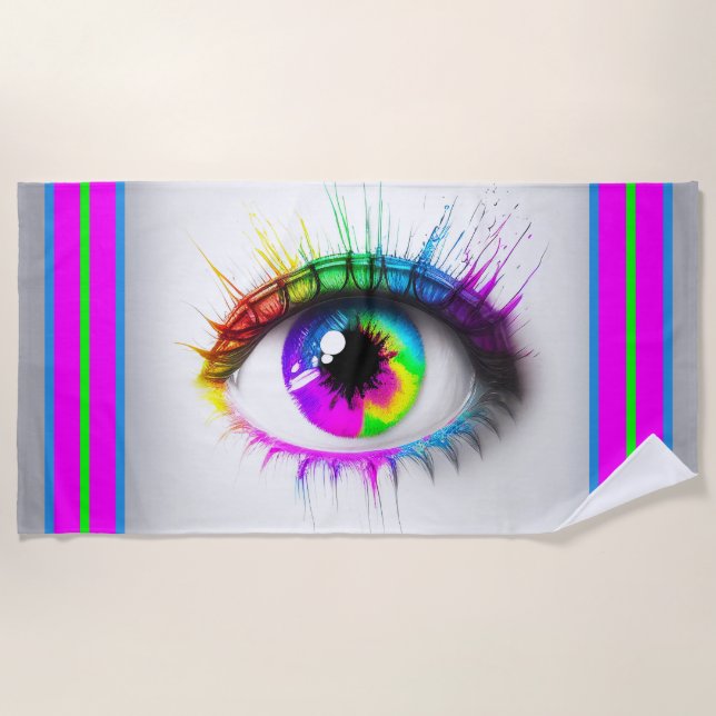 Rainbow Artistic Eye Beach Towel (Front)