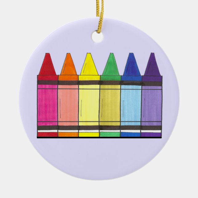 Rainbow Artist's Crayons School Art Teacher Gift Ceramic Ornament (Front)