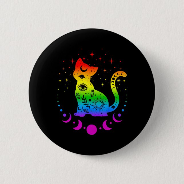 Rainbow Astrology Cat Lgbt Gay Pride Flag  2 Inch Round Button (Front)