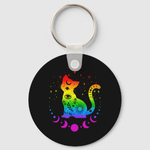 Rainbow Astrology Cat Lgbt Gay Pride Flag  Keychain