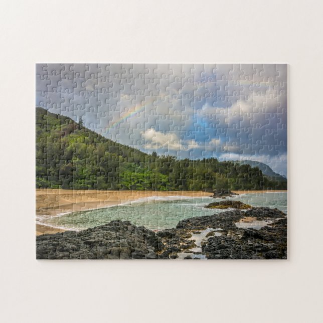 Rainbow at Lumaha'i Beach, Kauai, Hawaii Jigsaw Puzzle (Horizontal)