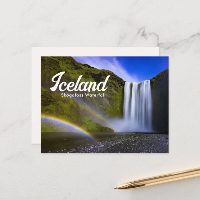 Rainbow at Skógafoss Waterfall Iceland Postcard (Front/Back In Situ)