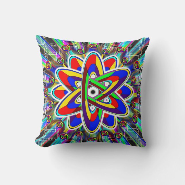 Rainbow Atomic Freak Out Throw Pillow (Front)